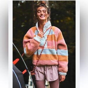Free People FP Movement Hit the Slopes Fleece Sherpa Teddy Pullover S Colorblock
